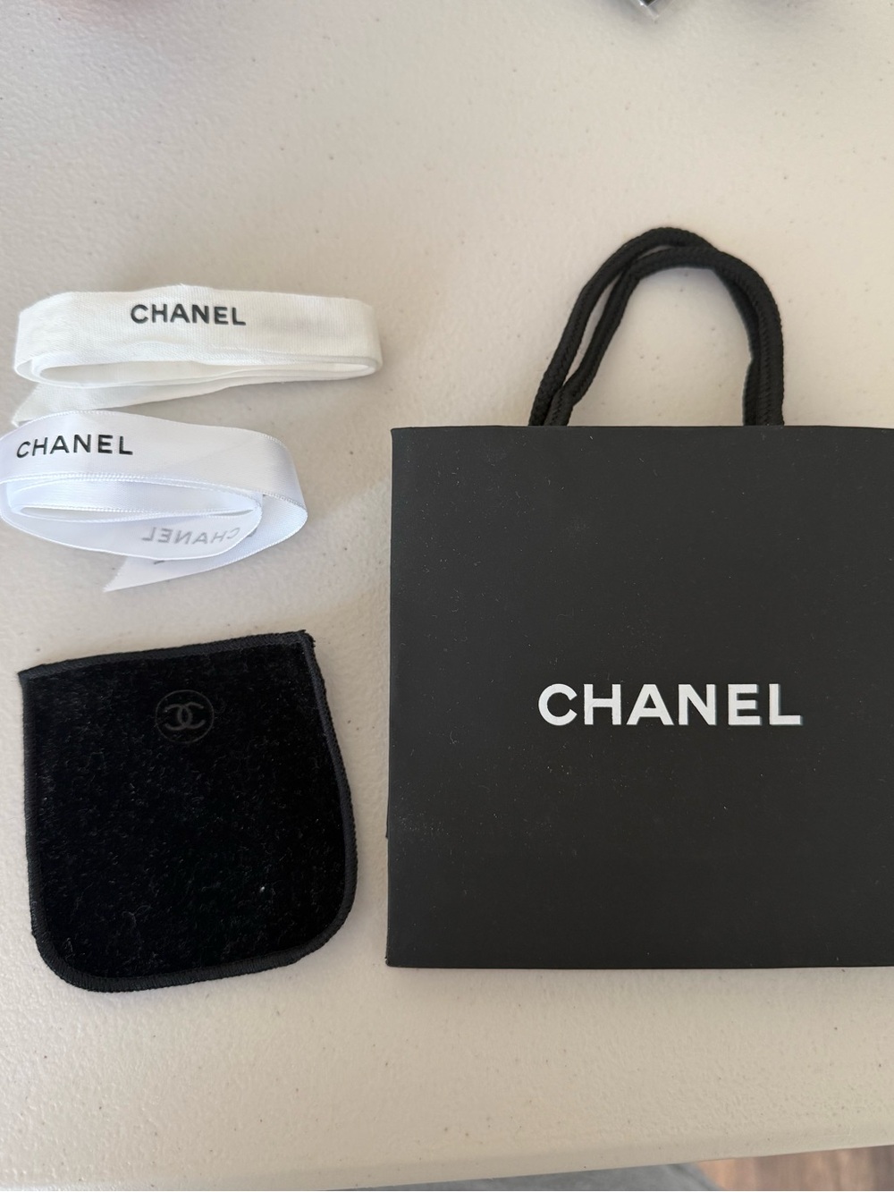 CHANEL Black and White Logo Gift Bag with Velvet Pouch bundle
